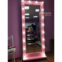 Розовое зеркало с подсветкой и подставкой для девочки 170х70 см